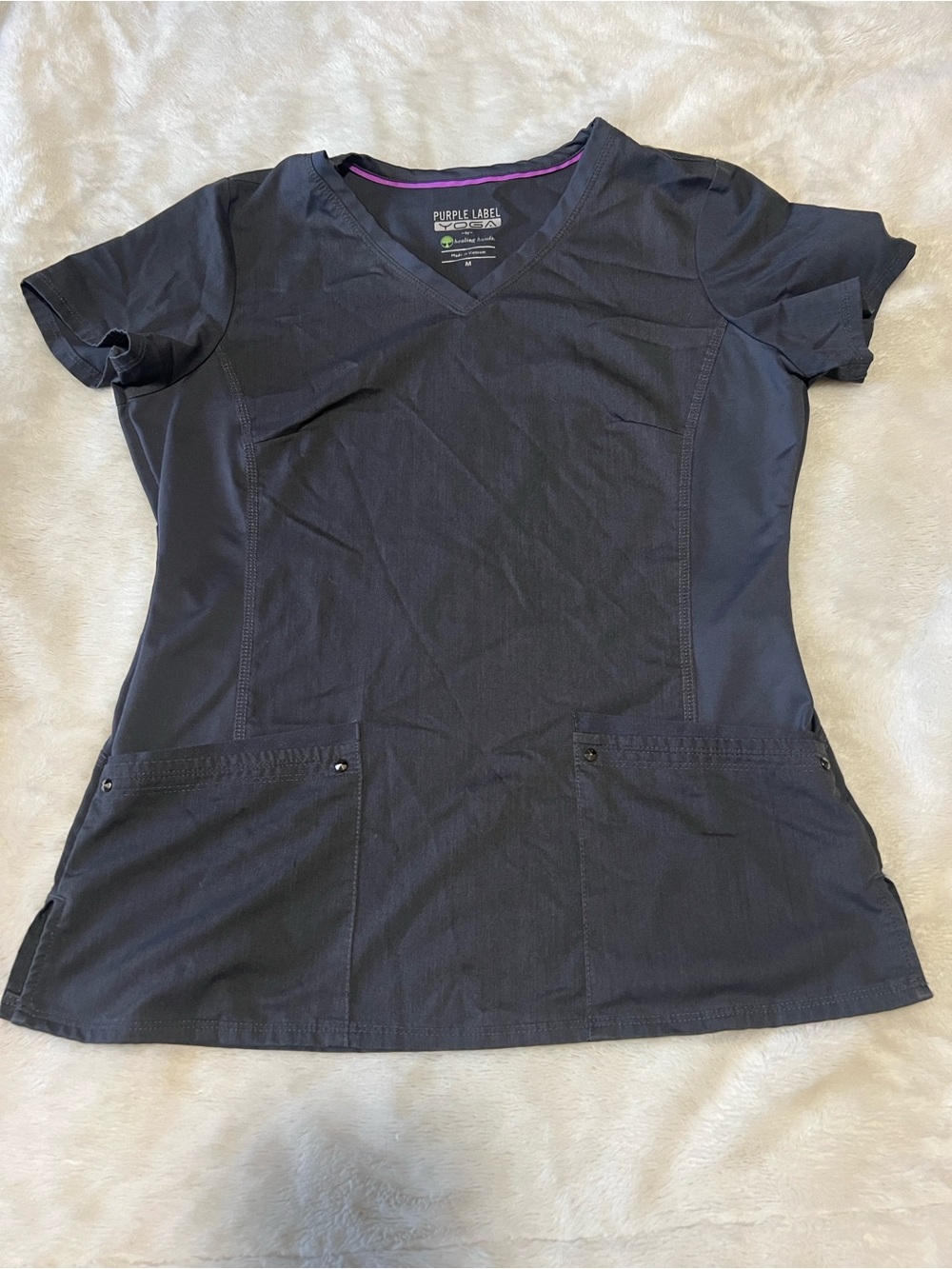healing hands gray V-Neck Short Sleeve Scrub Top Medium